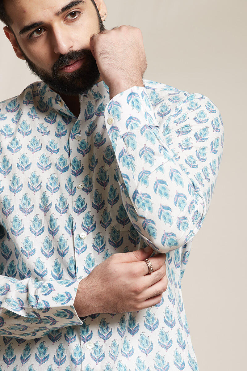White Block Printed Cotton Shirt