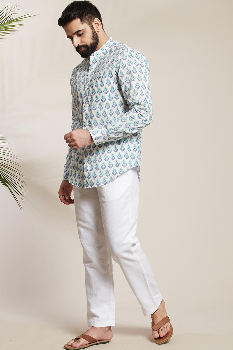 White Block Printed Cotton Shirt