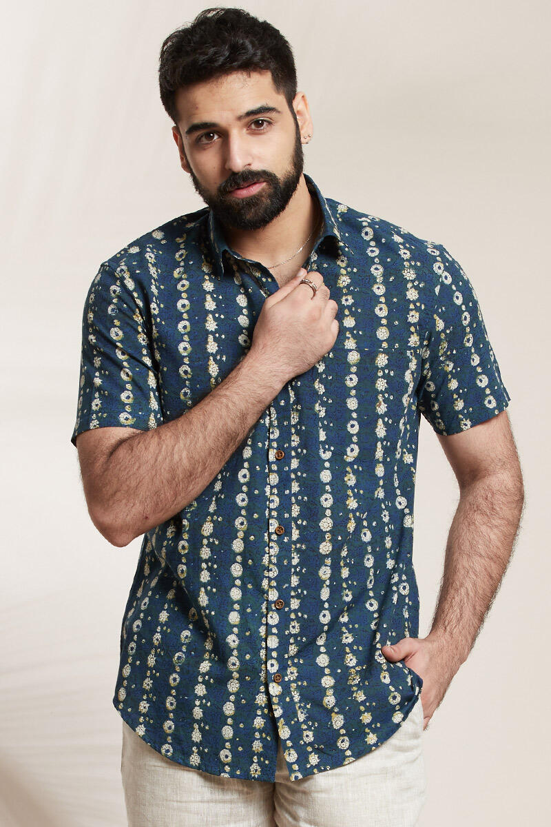 Green Block Printed Cotton Shirt