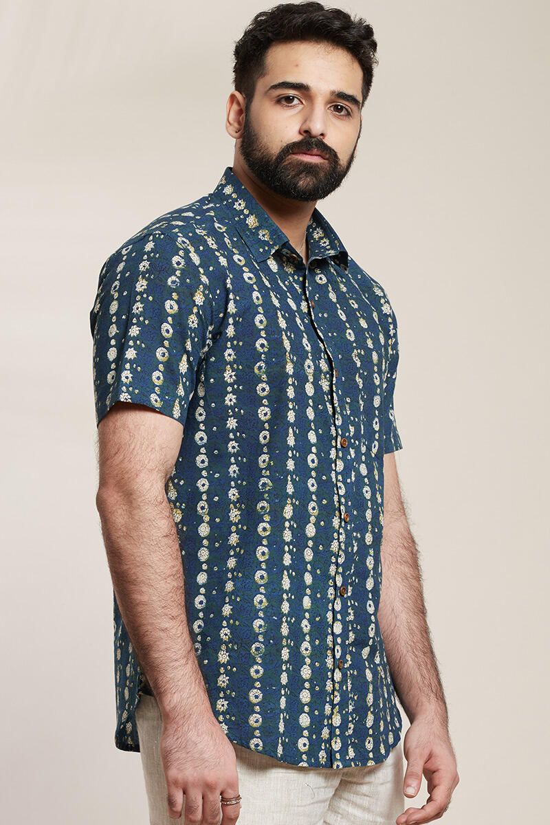 Green Block Printed Cotton Shirt