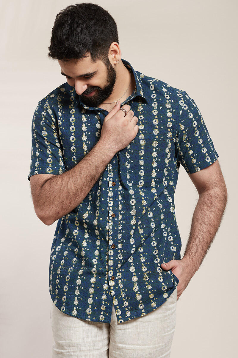 Green Block Printed Cotton Shirt