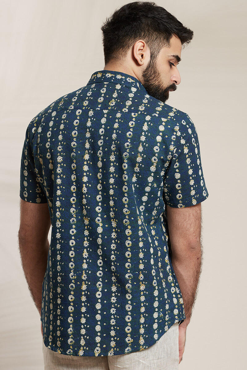 Green Block Printed Cotton Shirt