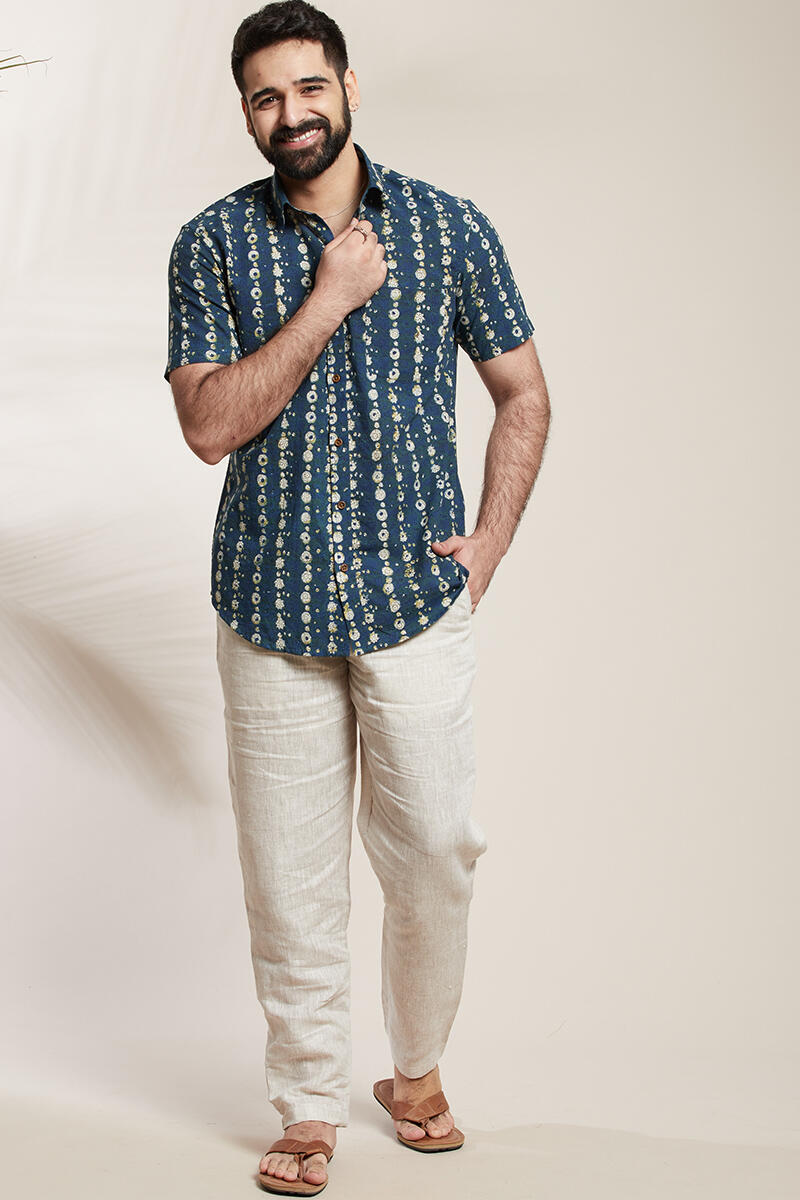 Green Block Printed Cotton Shirt
